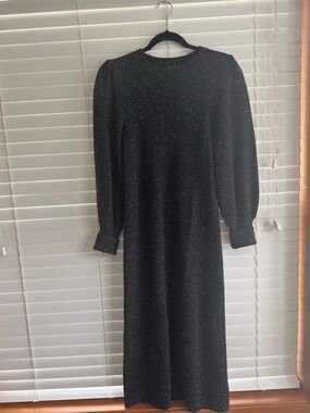 Ted Baker Black Sparkle Long Sleeve Midi Dress with Puff Sleeves